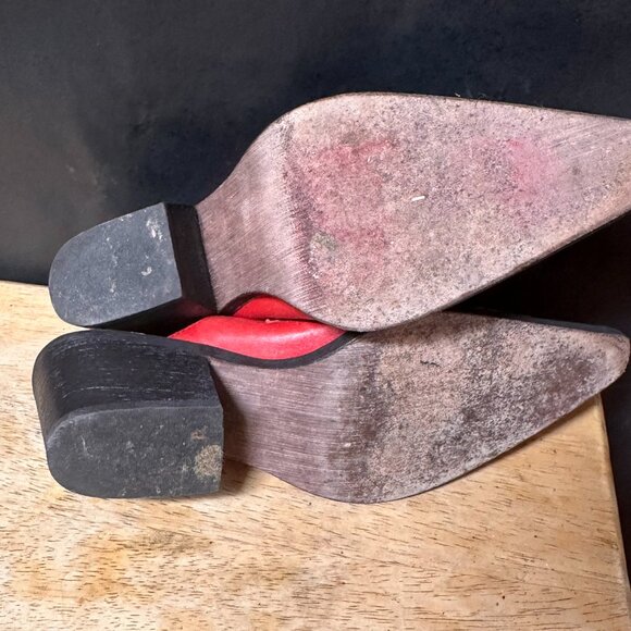 Carlos Red Cowboy Boots Size 6 Tanned Tooled Mule Clogs - Picture 4 of 9